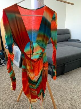 WinWin Tie-Dye Abstract Tie-Front Bodycon Dress